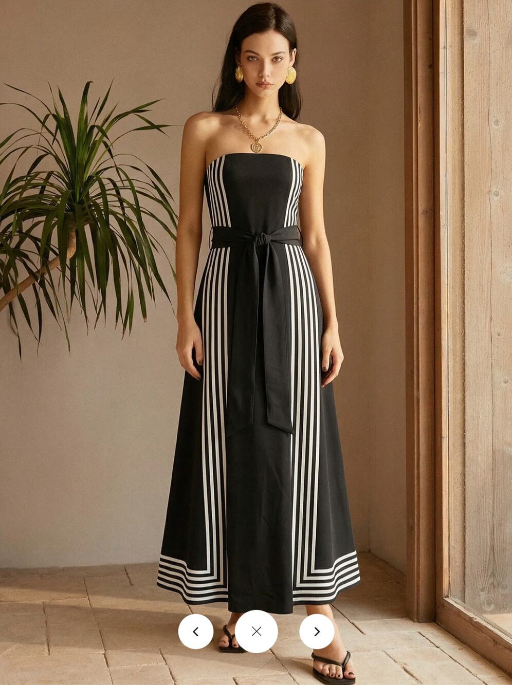 NWT Commense Strapless Striped Belted Midi Dress Sz XS